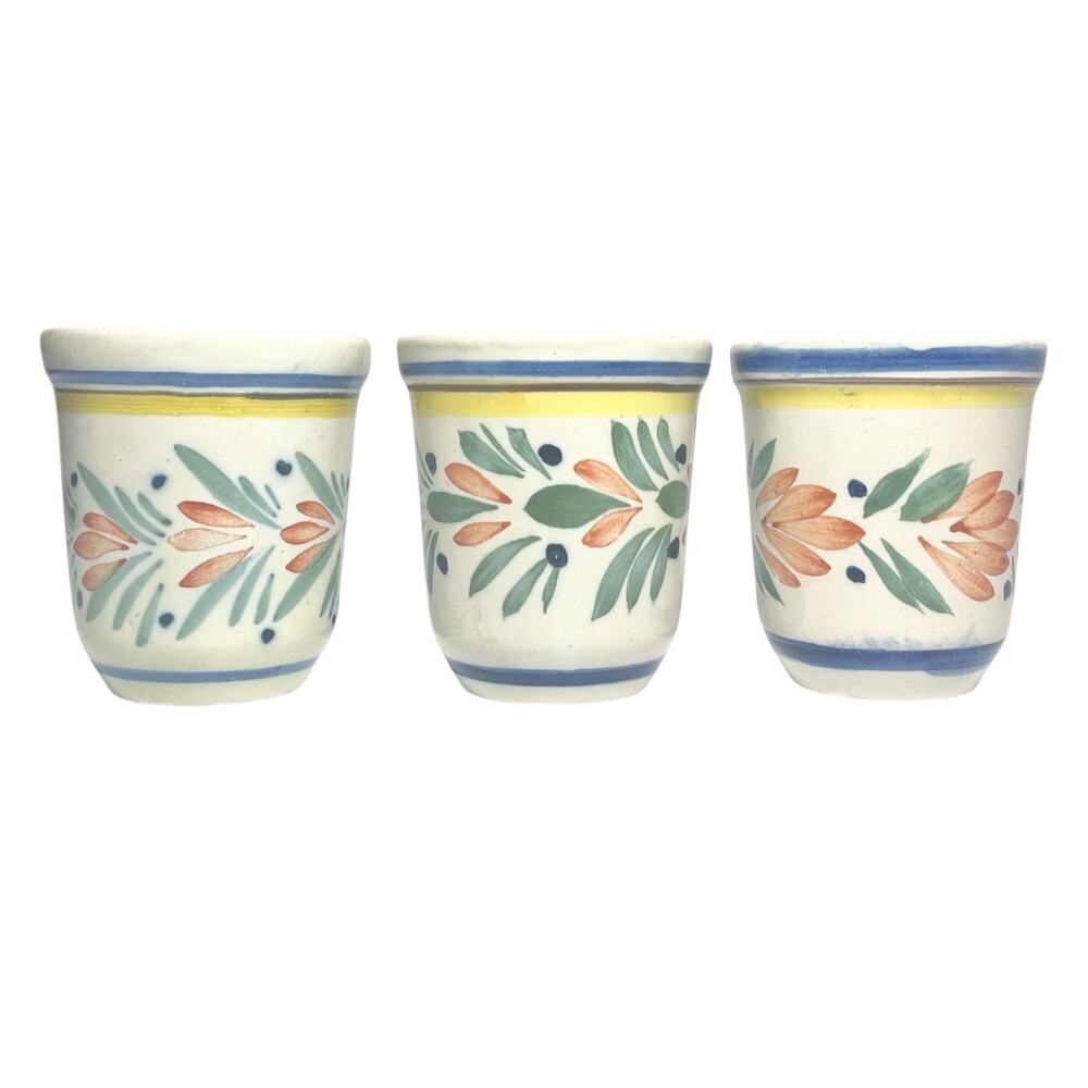 Henriot Quimper Set of 3 Vintage Ceramic Small Tumbler Cups 2 3/4” 4oz France